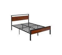 VEVOR Cadre de Lit Double Full Size, Sommier Plateforme en Métal Noir, Espace de 31 cm, avec Tête et Pied en Bois Brun Rétro, Grand Espace de Rangement sous le Lit, Antidérapant et Silencieux