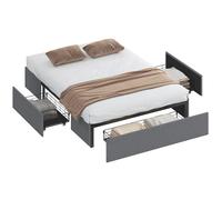 Cadre de lit double - HOMCOM - 140 x 190 cm - 3 tiroirs - sommier à lattes en LVL - tissu lin - gris