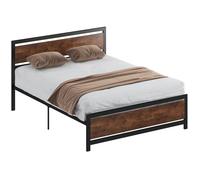 HOMCOM Cadre de lit Double en Acier avec sommier et tête de lit Compatible Matelas 200 x 160 cm Brun Rustique