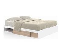 IDMarket - Cadre de lit Double Salem avec rangements et sommier 140 x 190 cm Blanc et façon hêtre