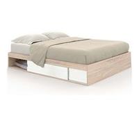 IDMarket - Cadre de lit Double Salem avec rangements et sommier 140 x 190 cm façon hêtre et Blanc