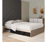 Cadre de lit double salem avec rangements et sommier 140 x 190 cm façon hêtre et noir