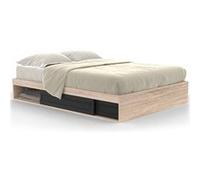 Cadre de lit double salem avec rangements et sommier 140 x 190 cm façon hêtre et noir