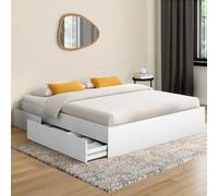 IDMarket – Cadre de lit double TOMI 4 tiroirs avec sommier 140 x 190 cm Blanc