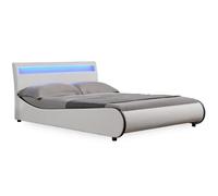 Corium Lit Double Rembourré Éclairage LED Integré Sommier à Lattes 180 x 200 cm Housse Similicuir Blanc Noir