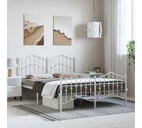 Cadre de lit en acier robuste avec lattes métal blanc 135x190 cm | Cadre de lit métal robuste 135x190 cm blanc avec pied de lit, sommier sans matelas, structure aérée pour chambre moderne