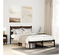 Cadre de lit en acier robuste avec tête de lit élégante Brun 120x190cm | Cadre de lit 120x190 cm avec tête de intégrée, sommier renforcé, structure en métal robuste et design scandinave, lit