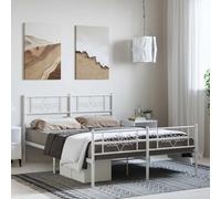 Cadre de lit en acier robuste élégant intemporel Blanc 135 x 190 cm | Cadre de lit métal 135x190 cm robuste sans matelas, sommier à lattes avec pied de lit blanc, armature en acier pour chambre