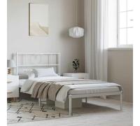Cadre de lit en acier robuste pour chambre classique Blanc 100 x 200 cm | Cadre de lit métal robuste 160x200 cm avec tête de lit blanche, sommier à lattes sans matelas, style industriel pour chambre