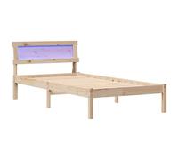 Cadre de lit en Bois de pin Massif Marron 100 x 200 cm avec tête de lit, Cadre à Lattes Durable pour Chambre, Design Moderne, Prise USB intégrée, Facile à Assembler et Entretenir