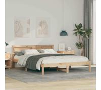 Cadre de lit en Bois de pin Massif Marron 140 x 200 cm avec tête de lit, Design Moderne Minimaliste, Support Solide sans sommier, idéal Chambre Cosy Automne Hiver