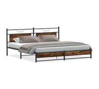 Cadre de lit en métal chêne fumé 200x200 cm avec sommier à Lattes Stable et Pieds Robustes pour Chambre, Espace Rangement sous lit, tête de lit Confortable et Design Moderne