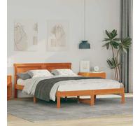 Cadre de lit en pin Massif Brun Cire 140 x 190 cm avec tête de lit, Support à Lattes Durable, Design Moderne pour Chambre, Facile à Nettoyer et Assemblage Simple
