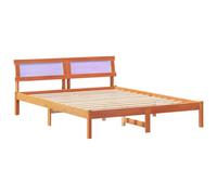 Cadre de lit en pin Massif Brun Cire 140 x 200 cm avec tête de lit, Plateforme Solide et Design Moderne pour Chambre Confortable et Durable