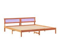 Cadre de lit en pin Massif Brun Cire 200 x 200 cm avec tête de lit et Support à Lattes, Design Moderne pour Chambre, Chargeur USB intégré, Facile à Assembler et Entretenir
