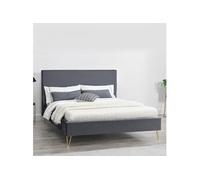 Concept Usine Lit Riverside velours gris pieds laiton 160 x 200 cm