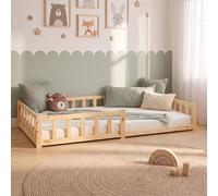 Cadre de Lit Enfant Montessori au Sol 120x200 Barriere Bois Lattes Homestyle4u