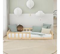 Cadre de Lit Enfant Montessori au Sol 90x200 cm Barriere Bois Lattes Homestyle4u