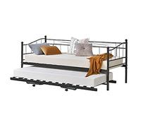 Cadre de Lit Gigogne en Métal Couchage Supplémentaire Rangeable sous Sommier à Lattes Lits Simples Solides Hauteur Ajustable pour Second Couchage Acier Laqué 90 x 200 cm Noir Mat