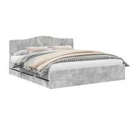 Cadre de lit Gris béton 180 x 200 cm en Bois d'ingénierie avec 6 tiroirs intégrés, Grande tête de lit, Montage Autonome, Design Moderne pour Chambre paisible et Rangement optimisé