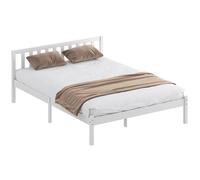 Cadre de lit - HOMCOM - 140x190 cm - lit simple avec tête de lit sommier à lattes - pour enfants adultes - bois massif - blanc