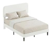 Cadre de Lit - HOMCOM - 140x190cm - Sommier - Tête de Lit Réglable - Rembourré en Velours Teddy - Lattes en Métal - Blanc