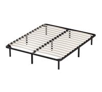 Cadre de lit - HOMCOM - 160 x 190 cm - sommier à lattes et pied - avec rangement au-dessous, assemblage facile - bois massif - noir