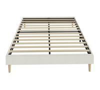 HOMCOM Cadre de Lit 160 x 200 cm avec Sommier à 12 Lattes en Bois, Crème | Lit Double Rembourré en Velours Côtelé, Espace de Rangement Au-Dessous, Sans Bruit, 9 Pieds Robustes, Montage Facile