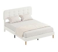 HOMCOM Cadre de lit 160 x 200 cm avec sommier, lit Double rembourré en Velours Boucle, tête de lit réglable, Support à Lattes en Bois, Rangement au-Dessous, sans Bruit, Montage Facile, Blanc