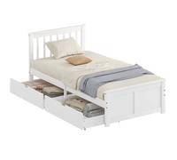 Cadre de lit - HOMCOM - 2 tiroirs sur roulettes, tête de lit, pied de lit, sommier à lattes, sans bruit - 197x98x82cm - bois - blanc