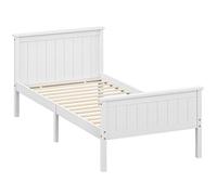Cadre de lit - HOMCOM - 90 x 200 cm - simple - sommier à lattes, tête et pied inclus - assemblage facile - en bois massif - blanc