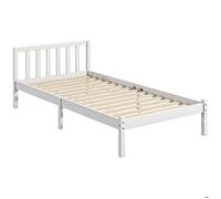 HOMCOM Cadre de lit 90x190 cm - Lit simple bois massif avec tête et sommier à lattes, blanc