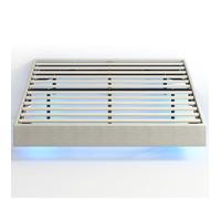 Cadre de lit - HOMCOM - flottant - 140 x 190 cm - éclairage LED - sommier à lattes en bois - rembourré en lin - beige