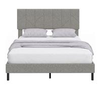 Cadre de lit - HOMCOM - tête de lit réglable - sommier à lattes - rangement au-dessous - rembourré en lin - 140x190cm - gris