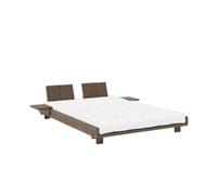 Cadre de Lit Karup Social avec 2 Dossiers et Table de Chevet 140x200 Marron Caroube