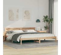 Cadre de lit Marron en Bois Massif de pin 200 x 200 cm avec Support à Lattes, Design Moderne, éclairage LED intégré et Prise USB pour Chambre Confortable