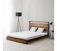 Homestyle4u - Lit double 140 x 200 cm - Bois brun & métal noir - Sommier à lattes