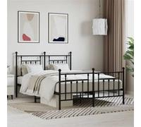 vidaXL Cadre de lit métal avec tête de lit/Pied de lit Noir 140x190 cm, lit Double, Meuble de Chambre à Coucher, lit d'invité, lit
