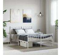 vidaXL Cadre de lit métal avec tête et pied de lit, sommier à lattes, rangement, blanc 120x190 cm