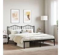 Cadre de lit métal sans matelas et tête de lit noir 160x200 cm noir G