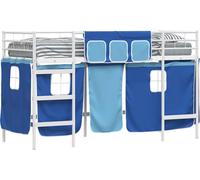 Cadre de Lit Mezzanine pour Enfants avec Rideaux Blanc et Bleu