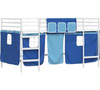 Cadre de Lit Mezzanine pour Enfants avec Rideaux Blanc et Bleu