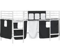 Cadre de Lit Mezzanine pour Enfants avec Rideaux Blanc et Noir