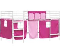 Cadre de Lit Mezzanine pour Enfants avec Rideaux Blanc et rose