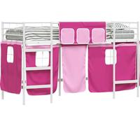 Cadre de Lit Mezzanine pour Enfants avec Rideaux Blanc et rose