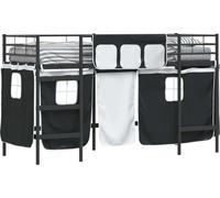Cadre de Lit Mezzanine pour Enfants avec Rideaux Noir