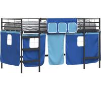 Cadre de Lit Mezzanine pour Enfants avec Rideaux Noir et Bleu