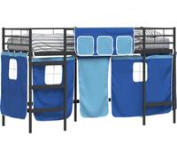 Cadre de Lit Mezzanine pour Enfants avec Rideaux Noir et Bleu