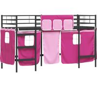 Cadre de Lit Mezzanine pour Enfants avec Rideaux Noir et rose