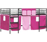 Cadre de Lit Mezzanine pour Enfants avec Rideaux Noir et rose